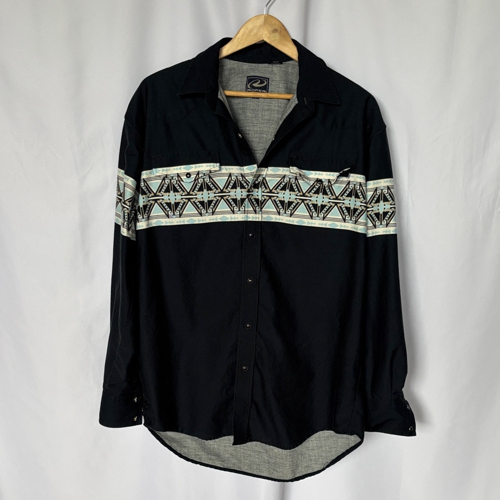 Roper Men's Southwest Western Geometric Aztec Pearl Snap Cowboy Size L EUC